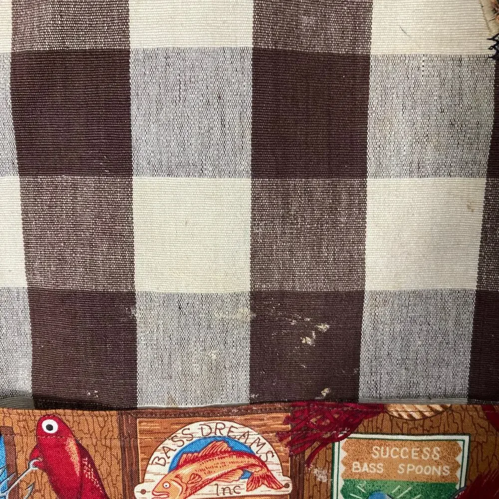 Vintage Handmade Fishing Tackle Apron Brown Gingham Check Retro Pocket Grilling‎